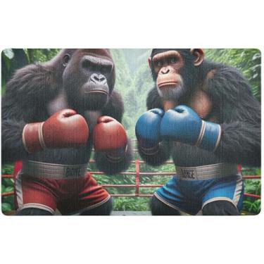 Imagem de TSENQUE Tapete de porta divertido de boxe Gorilas Macacos personalizado Tapete engraçado para varanda frontal Capachos para porta externa Entrada externa 81 cm x 50 cm