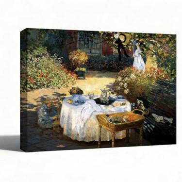 Imagem de Arte de parede de pátio de jardim, pintura a óleo em tela, mesa e flores ao ar livre, arte de paisagem de terraço impressionista, decoração de parede de casa estilo europeu para sala de jantar, 20 x