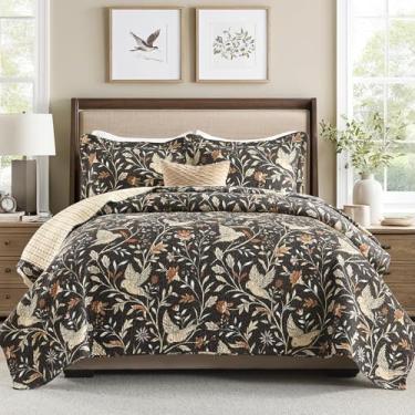 Imagem de PANGUSHAN Conjunto de edredom Queen Size – Conjunto de edredom Queen 100% algodão, colcha floral vintage com 2 fronhas, roupa de cama leve reversível, colcha de cama queen para todas as estações