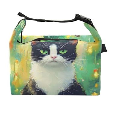 Imagem de TSENQUE Lancheira personalizada com chapéu de árvore de gato de Natal para mulheres adultas, lancheira isolada, portátil, personalizada, lancheira para trabalho