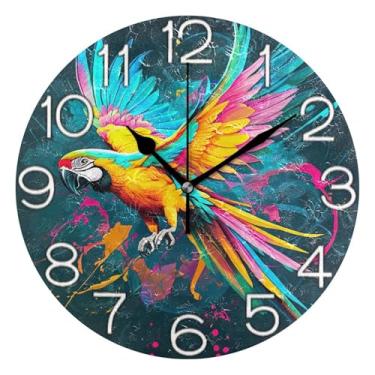 Imagem de GAIGEO Relógio de parede analógico decorativo de pássaro colorido com desenho animado de animal, relógio de cozinha bonito operado por bateria, decoração de parede vintage, sala de estar, 25 cm
