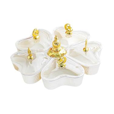 Imagem de SiaBiced Bandeja Giratória Dividida para Servir Aperitivos, Organizador com 5 Compartimentos para Nozes E Frutas Secas, Ideal para Chás em Casa, Lua Estrela Branca