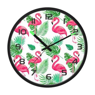 Imagem de CEBUGI Relógio de parede com luz noturna de 30,5 cm que brilha no escuro com sensor de voz, flamingos, folhas tropicais, relógios de parede operados por bateria para decoração de quarto e sala de