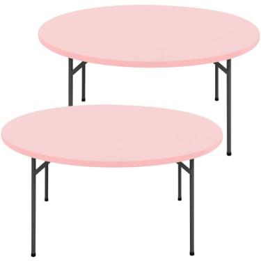 Imagem de Moosfor Toalha de mesa redonda de elastano pacote com 2, toalhas de mesa elásticas à prova d'água para mesas de 45,7 a 61 cm, capa de mesa de piquenique elástica lavável para acampamento, jantar