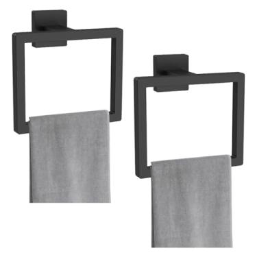 Imagem de 2 peças porta-toalhas de aço inoxidável anel quadrado suporte de toalha de mão cabide elegante minimalista toalheiro anel de parede cabide de toalha para casa de banho