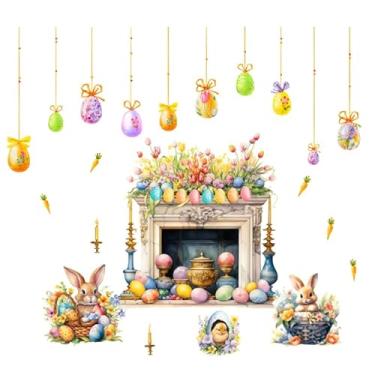 Imagem de Adesivo de parede de páscoa adesivos de coelho para suprimentos de festa de Páscoa descascar e colar murais de arte de parede de lareira de primavera