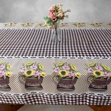 Imagem de Toalha de Mesa Oxford para 4 6 e 8 Cadeiras – Decoração Cozinha Festa e Jantar (Xadrez Marrom,4 lugares 1,45 x 1,45 metros)