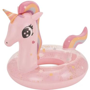Imagem de Boia Infantil Unicórnio Rosa com Glitter Inflável para Piscina e Praia PVC Resistente Design Encantador Ideal para Crianças A partir de 3 anos