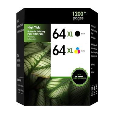 Imagem de Tonassy 64 cartuchos de tinta 64XL de substituição para 64 XL cor preta combo pacote funciona para Envy Photo 7855 7858 6252 6255 7800 7100 7155 7158 Tango Series Printer 2-Pack