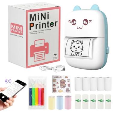 Imagem de Dexmary Mini impressora portátil, impressora de adesivos sem tinta portátil com 8 rolos de papel, impressora térmica Bluetooth para diário, fotos e presentes