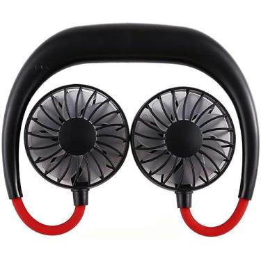 Imagem de AEWFRRV Ventilador portátil viva-voz faixa de pescoço mãos-livres pendurado USB recarregável ventilador duplo mini ar condicionado/ventilador refrigerador para quarto estudante (cor: D) yubin1993 (cor: B)