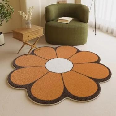 Imagem de Tapete de pelúcia macio e fofo em formato de flor, tapete simples para decoração de sala de estar, lavável, para quarto, cabeceira (tamanho personalizado/E)