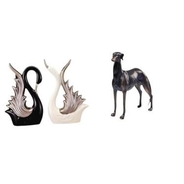 Imagem de Whtkoph Elegante Escultura de Cisne em Resina Cerâmica para Decoração de Casa, Prateleira de Aniversário, Peça Central, Ornamento de Lareira de Sal