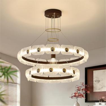 Imagem de OUFULA Luminária Ppendente Moderna em Formato de Anel Retro Criatividade Sala de Estar Restaurante Quarto Villa Hotel Café Bar Casa de Chá Escadas Candelabro (M D60 + 80CM 2 anéis)