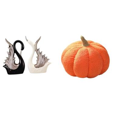 Imagem de Whtkoph Escultura de Cerâmica em Forma de Cisne Feita de Abóbora, Figuras Decorativas para Prateleira, Sofá, Almofada, Aniversário, Lareira, Decoração de Quar