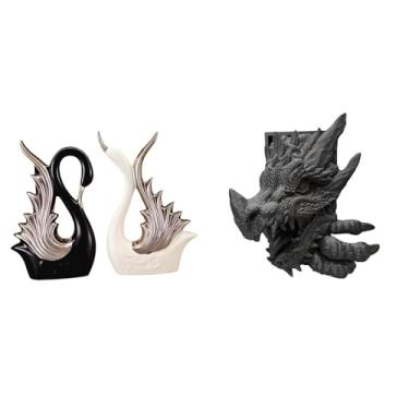 Imagem de Whtkoph Escultura de Cisne em Cerâmica E Suporte Decorativo para Livros, Ideal para Estante, Aniversário, Lareira, Sala de Estar, Armário Ou Coleção.