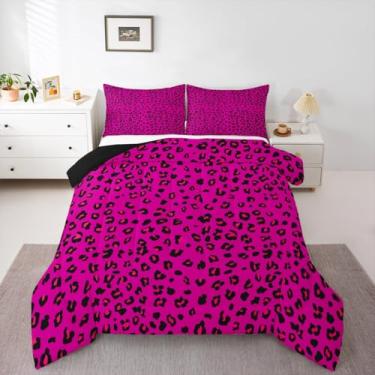 Imagem de Erosebridal Conjunto de edredom completo com estampa de leopardo rosa | Jogo de cama feminino com estampa de leopardo africano, animais de safári, 3 peças com 2 fronhas