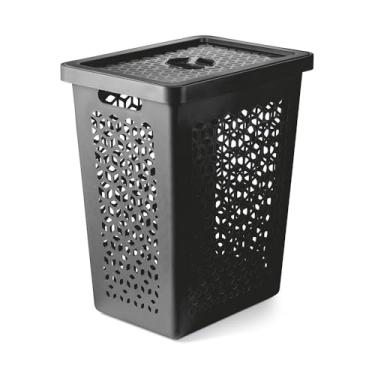 Imagem de Cesto Organizador Lavanderia para Roupas Sujas, Limpas Com Tampa 55 Litros(Preto)