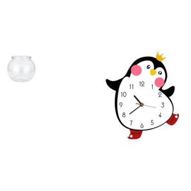 Imagem de Whtkoph Pequeno Aquário Transparente para Peixes Pequenos, Ornamento Redondo para Aquário, Vaso, Decoração de Mesa de Escritório, Relógio de Parede de Madeira