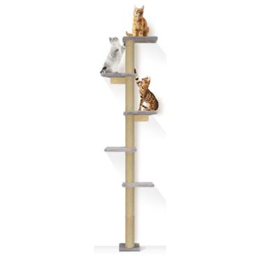 Imagem de PAWSCRAT Árvore para gatos montada na parede, torre para gatos do chão ao teto, poste de arranhar na parede de 203 cm, móveis para gatos que economizam espaço e escalada fácil para todos os gatos