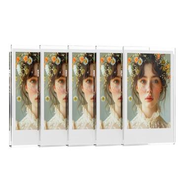 Imagem de Opps Moldura Polaroid magnética de geladeira: Ímãs Polaroid de acrílico para geladeira, mini moldura fotográfica Instax transparente, bordas desobstruídas de 6 x 9 cm (pacote com 5)