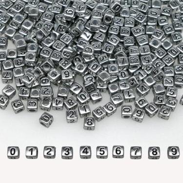 Imagem de Mais de 200 peças de contas de acrílico de cubo de prata de 6 x 6 mm 0 a 9 contas de plástico misturado para fazer joias, pulseiras, colares, chaveiros (preto em prata)