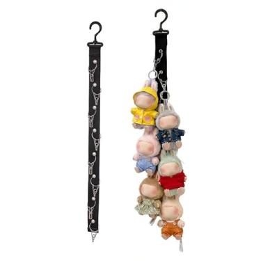 Imagem de Bawiked Rack de exibição de corda de armazenamento de boneca de pelúcia com 8 clipes – organizador de pendurar na parede para chaveiros, mini brinquedos – comporta até 3 kg (preto)