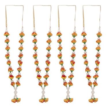 Imagem de Conjunto de 4 guirlandas de fita mala de flores artificiais para contas de ídolo-mala, acessórios de estátua de Deus, artigos de ornamento para o festival indiano tradicional Ganpati Ganesha (tamanho