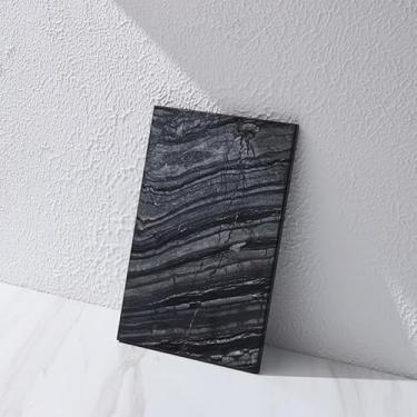 Imagem de Placa de mármore natural, bandejas de banheiro, bandeja de perfume, placa de vela de joias (preta, 30 x 19,8 cm)