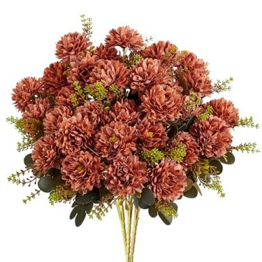 Imagem de XIANNVXI Bola artificial marrom, crisântemo, 2 peças, 18 cabeças, crisântemos, buquê de flores artificiais marrons com arranjos de hastes para decoração de casa, ambientes internos e externos