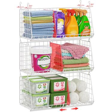 Imagem de Organizador de cesto de roupa suja extra longo sob a prateleira de 60 cm, pacote com 3 organizadores de lavanderia que economizam espaço, serve para prateleiras de arame (diâmetro da haste < 1 cm