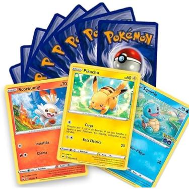 Imagem de Pacote com 10 Cards Pokemon | Cartas Sortidas em Português e Inglês | Comuns, Incomuns e Raras | Ideal para Colecionar, Jogar e Presentear