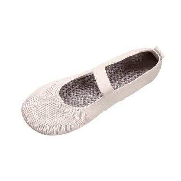 Imagem de Tênis de trabalho feminino casual sem cadarço cor sólida bico redondo respirável cano baixo macio liso EU 36-43, Bege, 35