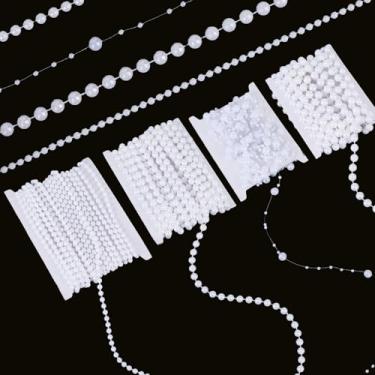 Imagem de letsinstyle 4 rolos de 1,8 m de guirlanda de pérolas brancas, cordão de pérolas falsas de 4/6/8 mm de largura, acabamento de corrente de pérolas artificiais para festa de casamento, decoração de Natal