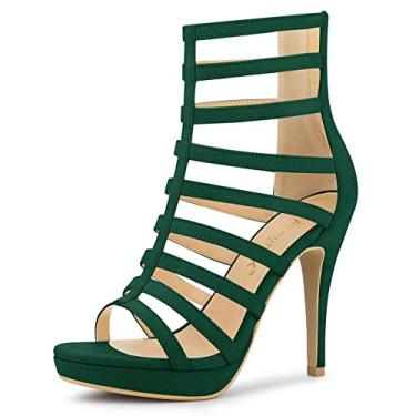 Imagem de Allegra K Sandália feminina salto plataforma stiletto tiras salto gladiador, Verde, 6