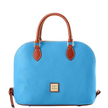 Imagem de Dooney & Bourke Bolsa feminina abobadada em couro granulado, bolsa grande com alça de ombro ajustável e removível, Azul-celeste, One Size