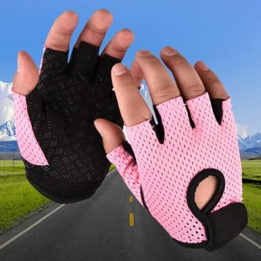 Imagem de Luvas de fitness masculinas de nylon meio dedo antiderrapantes luvas de ginástica e ciclismo tamanho P rosa