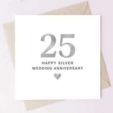 Imagem de TEEMI - Cartões de aniversário de casamento Milestone – Design prateado, pérola e dourado, cartão quadrado de 12,7 x 12,7 cm com envelope, estilo minimalista elegante, cartão interno em branco premium