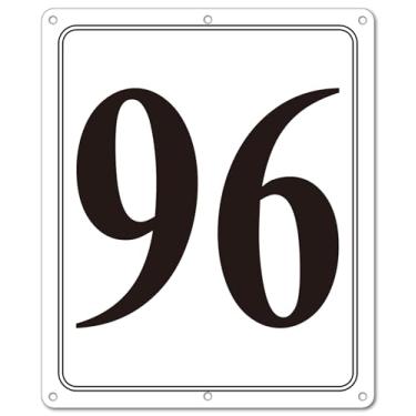 Imagem de i-CowFun Placa numerada de metal premium ao ar livre, refletiva 30,5 cm x 25,4 cm grandes placas de alumínio 96 para estacionamento, quadra de tênis, campo, armazém, corredor, edifício, doca, alta