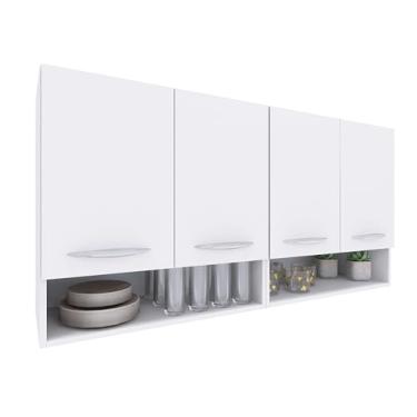 Imagem de Armário Modular de Parede para Cozinha, Branco, 4 Portas com Prateleira Embaixo, Organizador de Cozinha e Despensa (Branco) (Branco)
