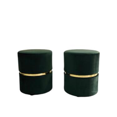 Imagem de Puff Redondo Provador Banqueta Assento Estofado Decora Sala Escritorio(Kit 2 Veludo Verde)