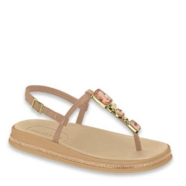 Imagem de Sandália Feminina Flatform Pedraria Conforto Moleca 5509.204 - Nude Napa - 34-Feminino