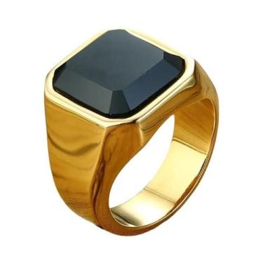 Imagem de Anel Selo Masculino De Aço Inoxidável Preto Quadrado De 12,5mm Estilo 