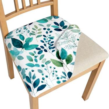 Imagem de BVBOX Conjunto de 4 capas de assento para cadeiras de sala de jantar elásticas multiestilos capas de cadeira de jantar laváveis e removíveis protetores de assento (folhas verdes nórdicas, conjunto com