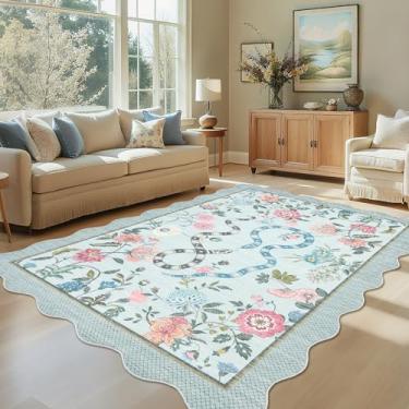 Imagem de GarveeHome Lavável na máquina, 20 x 25 cm, tapete floral para sala de estar, azul, com estampa de animal, tapete moderno, antiderrapante, pêlo baixo, dormitório, casa, tapete de cobra, para sala de