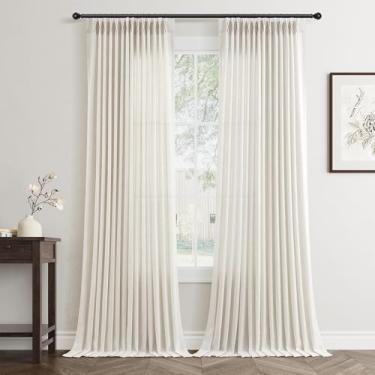 Imagem de Jowels Cortinas transparentes plissadas naturais de 300 cm com ganchos para sala de estar, natural, 102 x 300 cm