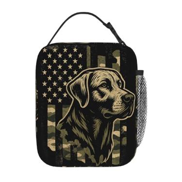 Imagem de WOEMOZAP Lancheira tática camuflada para cães, bandeira americana, camuflagem, labrador, lancheira para homens e meninos, lancheira portátil com alça removível para trabalho, escritório, escola