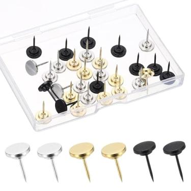 Imagem de PATIKIL 10 peças de pinos planos, preto/prateado/dourado tachinhas de metal para polegar para quadro de avisos, quadro de cortiça, mapas de parede, caixa de sombra, exibição de imagens, artesanato