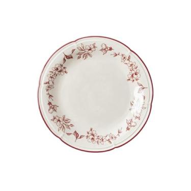 Imagem de Conjunto de utensílios de mesa retrô de cerâmica Taohua perfumados tardios - prato vermelho raso de 20 cm