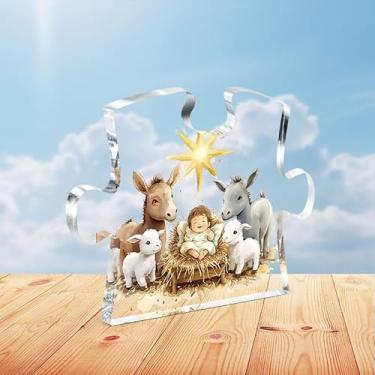 Imagem de Presépio, placas e placas decorativas de acrílico transparente, presente de Natal exclusivo, peso de papel acrílico, adequado para quarto, escritório, decoração de mesa de casa, presente de